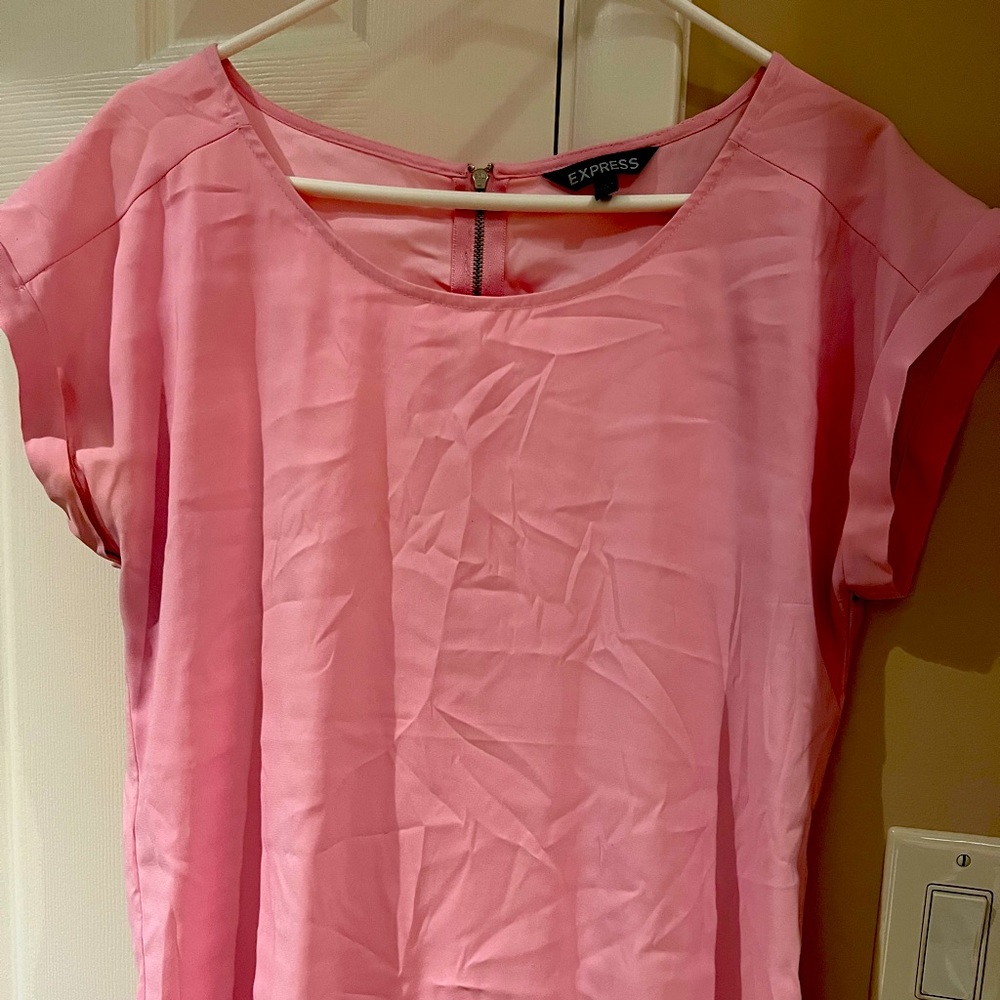 Express Medium Pink Dress/Work Short Sleeve w/ Back Zipper and Rolled Sleeves